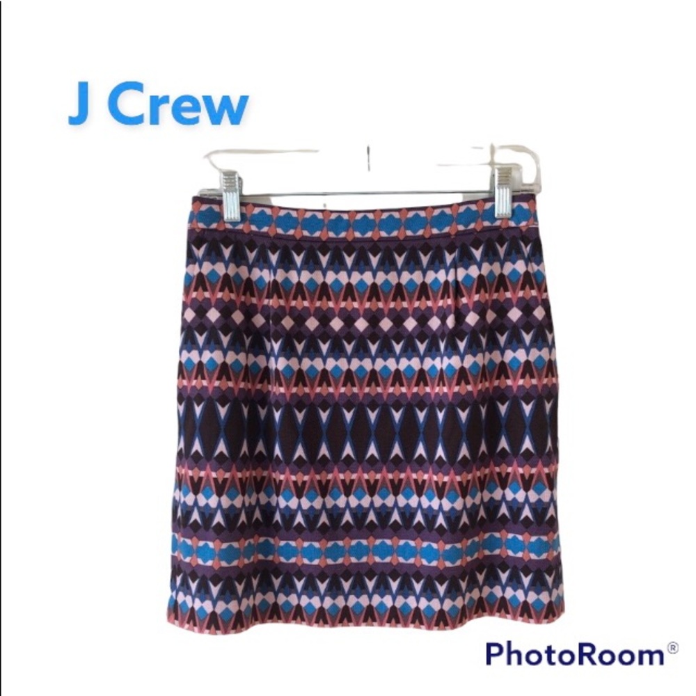 J CREW Salon geometric print purple, blue & pink mini skirt